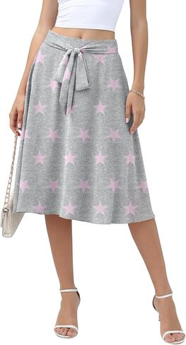 NILOUFO Midi Skirts for Women with Pockets - Summer High Waisted Casual Flowy Tie Knot Skirt for Work Beach Vacation 2026 in Saudi Arabia