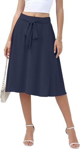 NILOUFO Midi Skirts for Women with Pockets - Summer High Waisted Casual Flowy Tie Knot Skirt for Work Beach Vacation 2026 in Saudi Arabia