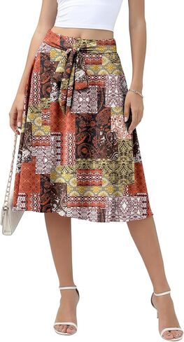 NILOUFO Midi Skirts for Women with Pockets - Summer High Waisted Casual Flowy Tie Knot Skirt for Work Beach Vacation 2026 in Saudi Arabia