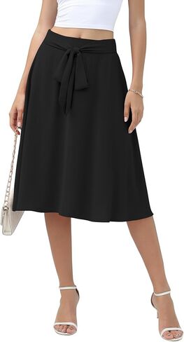 NILOUFO Midi Skirts for Women with Pockets - Summer High Waisted Casual Flowy Tie Knot Skirt for Work Beach Vacation 2026 in Saudi Arabia
