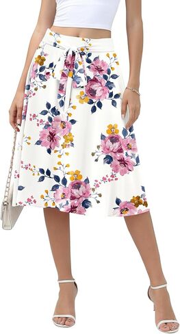 NILOUFO Midi Skirts for Women with Pockets - Summer High Waisted Casual Flowy Tie Knot Skirt for Work Beach Vacation 2026 in Saudi Arabia