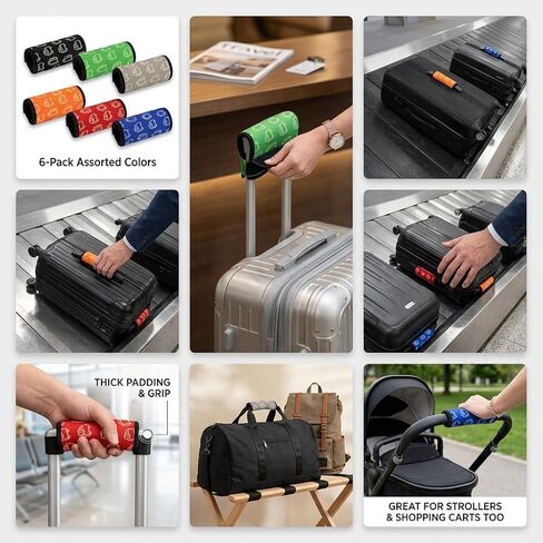 Luggage Handle Wraps, 6 Pack Neoprene Suitcase Handle Covers for Comfort Grip, Bright Luggage Identifiers for Easy Bag Recognition, Travel Accessories for Suitcases and Duffle Bags in Saudi Arabia