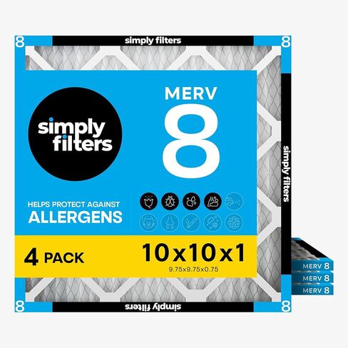 Simply Filters 10x10x1 MERV 8, MPR 600, Air Filter (4 Pack) - Actual Size: 9.75"x9.75"x0.75" HVAC, AC Furnace Air Filter in Saudi Arabia