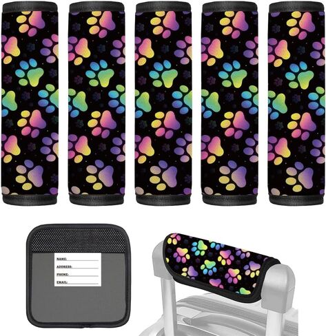 5 Pack Luggage Handle Wraps, Neoprene Suitcase Tags Identifiers for Travel, Paw Prints Luggage Handle Covers with Tags for Cruise Travel Accessories for Airplane/Flying in Kuwait