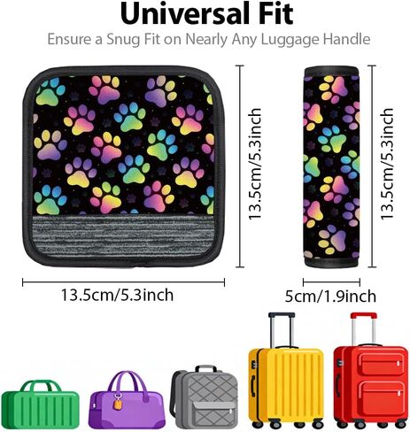 5 Pack Luggage Handle Wraps, Neoprene Suitcase Tags Identifiers for Travel, Paw Prints Luggage Handle Covers with Tags for Cruise Travel Accessories for Airplane/Flying in Kuwait