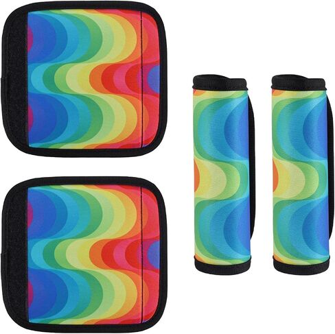 4pcs Luggage Handle Grips Wraps, Soft Neoprene Luggage Handle Wrap Detachable Luggage Handle Grip Covers/Tags/Gripper/Identifiers/Makers wrap for Suitcases Travel Bags (Rainbow Pattern) in Kuwait