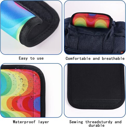 4pcs Luggage Handle Grips Wraps, Soft Neoprene Luggage Handle Wrap Detachable Luggage Handle Grip Covers/Tags/Gripper/Identifiers/Makers wrap for Suitcases Travel Bags (Rainbow Pattern) in Kuwait