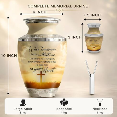 Traditional Cremation Urn for Human Ashes Set of 6 for Adult Male & Female Includes 1 Large Funeral Urn with 4 Mini Keepsakes & 1 Necklaceurn - Sunset Cross Text in Saudi Arabia