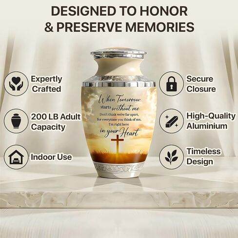 Traditional Cremation Urn for Human Ashes Set of 6 for Adult Male & Female Includes 1 Large Funeral Urn with 4 Mini Keepsakes & 1 Necklaceurn - Sunset Cross Text in Saudi Arabia