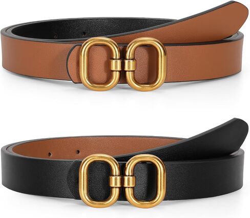 TRIWORKS Reversible Leather Belt for Women with Gold Buckle Ladies Leather Belt for Jeans Pants in Kuwait