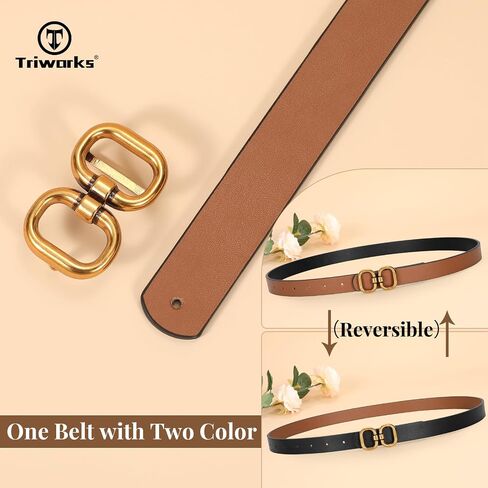 TRIWORKS Reversible Leather Belt for Women with Gold Buckle Ladies Leather Belt for Jeans Pants in Kuwait