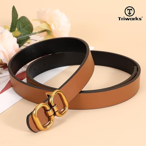 TRIWORKS Reversible Leather Belt for Women with Gold Buckle Ladies Leather Belt for Jeans Pants in Kuwait