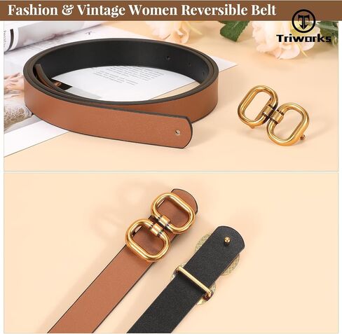 TRIWORKS Reversible Leather Belt for Women with Gold Buckle Ladies Leather Belt for Jeans Pants in Kuwait