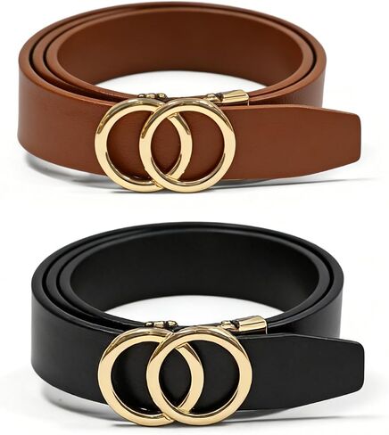 West Leathers 2-Pack Women's Genuine Leather Belts with Gold Buckle - Classic Slim Waist Belt for Jeans, Pants & Dresses in Kuwait