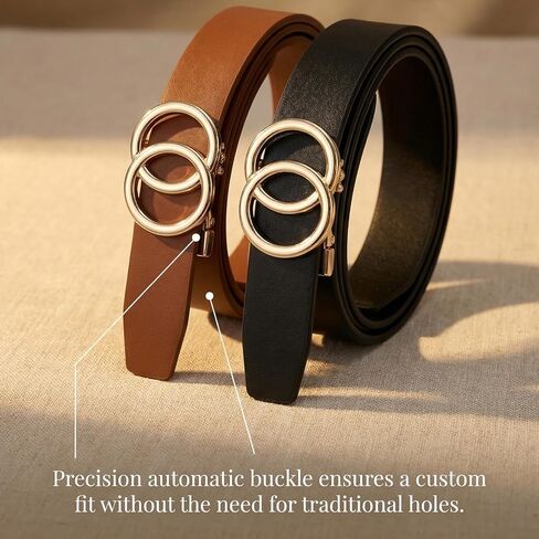 West Leathers 2-Pack Women's Genuine Leather Belts with Gold Buckle - Classic Slim Waist Belt for Jeans, Pants & Dresses in Kuwait