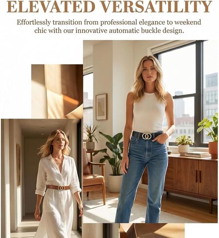 West Leathers 2-Pack Women's Genuine Leather Belts with Gold Buckle - Classic Slim Waist Belt for Jeans, Pants & Dresses in Kuwait