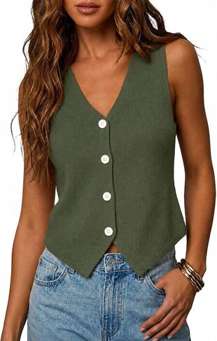 Womens Sleeveless Sweater Vest Button Down V Neck Knit Tank Top Spring Summer Waistcoat Cardigan in Kuwait