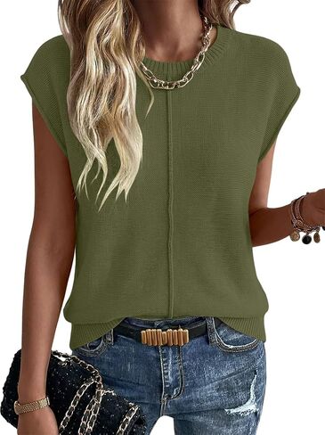 Magritta Summer Sweaters for Women Lightweight Crew Neck Tops Cap Sleeve Shirts Dressy Loose Fit Crochet Outfits in Kuwait