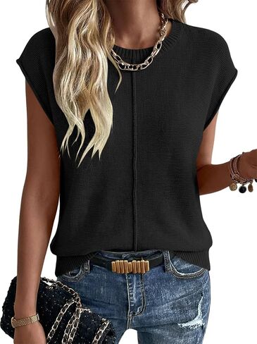 Magritta Summer Sweaters for Women Lightweight Crew Neck Tops Cap Sleeve Shirts Dressy Loose Fit Crochet Outfits in Kuwait