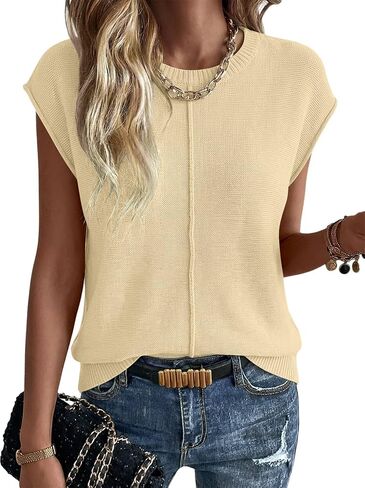 Magritta Summer Sweaters for Women Lightweight Crew Neck Tops Cap Sleeve Shirts Dressy Loose Fit Crochet Outfits in Kuwait