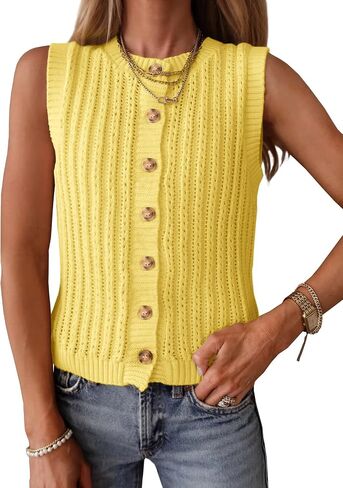 Saodimallsu Womens Sleeveless Sweater Vest Button Down Crochet Cardigan Summer Knit Tank Top Trendy Going Out Tops in Kuwait