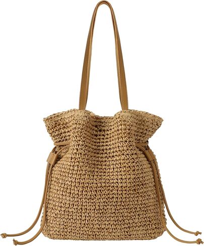Beach Bag, Straw Beach Bags for Women, Floral Designed Beach Tote Lightweight Foldable Straw Bag in Kuwait