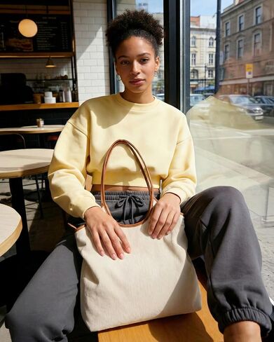 BAGSMRT Corduroy Tote Bag for Women Beach Bag with Zipper Casual Shoulder Bag Lightweight Travel Tote Hobo Handbag | PU Leather Handles in Kuwait