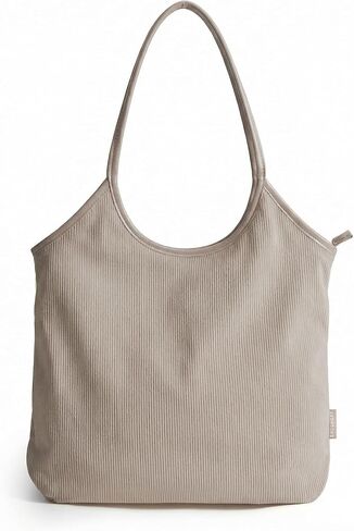 BAGSMRT Corduroy Tote Bag for Women Beach Bag with Zipper Casual Shoulder Bag Lightweight Travel Tote Hobo Handbag | PU Leather Handles in Kuwait