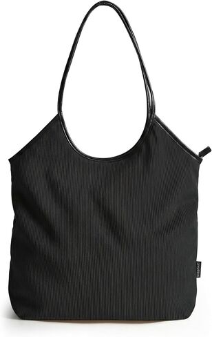 BAGSMRT Corduroy Tote Bag for Women Beach Bag with Zipper Casual Shoulder Bag Lightweight Travel Tote Hobo Handbag | PU Leather Handles in Kuwait
