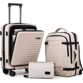 Rosamo 3 piece Luggage Set Expandable Suitcase 22x14x9 Airline Approved Carry on, Front Opening ABS Hard Case Suitcases with Spinner Wheels, TSA Lock (Beige) in Saudi Arabia