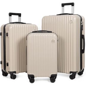 3-Piece Hardside Luggage Set, ABS+PC Spinner Suitcase with Anti-Burst Zipper & Built-in Lock, 20/24/28 Inch (Beige) in Saudi Arabia
