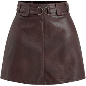Verdusa Women's Western PU Leather Mini Skirt Buckle Belted A Line Skirts Retro Festival Outfits in Kuwait