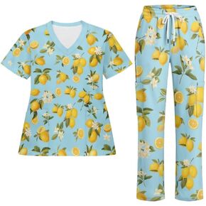 Scrubs for Women Set - V-Neck Top and Pants with Pockets Nurse Uniform Fun and Comfortable Workwear in Saudi Arabia