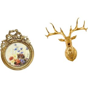 Baoblaze Round Picture Frame Decorative Ornate Vintage Resin Photo Frame Deer Head Wall Sculpture Unique Hand Crafted Design Suitable for Gift Giving Home in Kuwait
