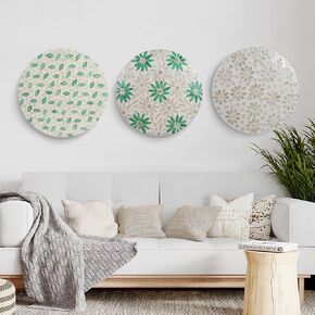 HEVSTIL 3PCS 11.8 بوصة لوحة فنية جدارية من صدفة اللؤلؤ - لوحات جدارية ساحلية مصنوعة يدويًا باللون الأخضر | منحوتات جدارية من الفسيفساء لغرف النوم والحمامات والمكاتب والفنادق وديكور المنزل (النمط الطبيعي) in Kuwait