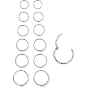 6Pairs Nose Rings Hoops - 316L Surgical Steel Hinged Nose Hoops 16G/18G/20G Clicker Septum Nose Ring Lip Helix Cartilage Hoop Earring Daith Rook Conch Body Piercing Jewelry for Women Men 6mm 7mm 8mm 9mm 10mm 12mm in Saudi Arabia