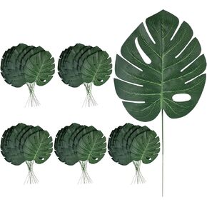 60 Pcs Artificial Monstera Leaves, 16" Faux Tropical Monstera Stems, Lifelike Fake Greenery for Wedding Decor, Jungle Party, Home Staging, Vase Fillers, No Maintenance in Kuwait