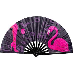 PATNOLE Large Folding Hand Fans, Black, Pink Flamingo | For Line Dancing, Loud Clack, Stylish Attitude Cowgirl Fan, For EDM/Dance/Festival/Club/Party, Rave Fan in Saudi Arabia