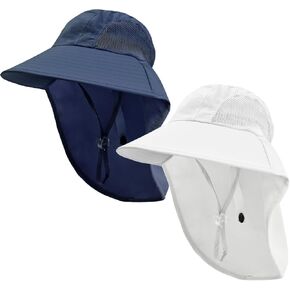 ZOORON 2-Pack Kids Sun Hat مع غطاء للرقبة، UPF 50+ قبعة دلو واقية من الشمس للفتيات والأولاد، قبعات الشاطئ الصيفية للأطفال in Kuwait