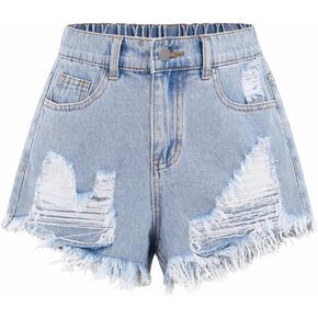 Girls Ripped Jean Shorts Straight Leg High Waisted Denim Shorts with Pockets in Kuwait