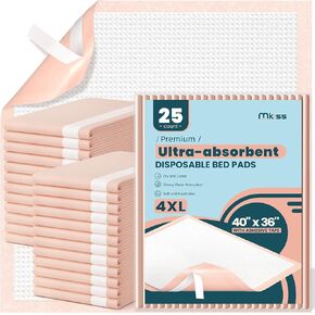 MKISS Extra Large Bed Pads with Adhesive Strips 40" x 36" 25 Count Super Absorbent Thicker Disposable Underpads Heavy Duty Incontinence Pads for Adults & Senior, Kids, Chucks Pee Pads for Training Pad in Saudi Arabia