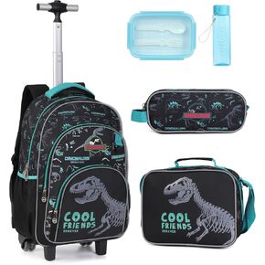 Kids Rolling Backpack for Boys, Cartoon Wheeled Backpack Set with Lunch Bag & Pencil Case Backpack with Wheels (Football) in Saudi Arabia