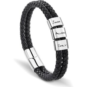 Personalized Leather Bracelets for Men Dad Gift for Fathers Day Custom Engraved Bracelets with Names Customized Gift for Boyfriend Husband in Saudi Arabia