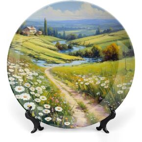 Daisy Flower Field Decorative Plates for Home Party, Watercolor Sunny Meadow Decor Tray for Table Display, Ceramic Dinner Plate W/Stand, Living Room Decor, Summer Party Supplies, 10 Inch in Saudi Arabia