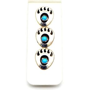 Indian Money clip 3 Bear Paws with Stabilized Blue Turquoise set in Shadow Box in Kuwait
