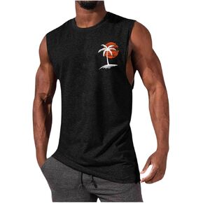 Mens Tank Tops Summer Beach Sleeveless Shirts Graphic Palm Tree Vacation Tanks Muscle Gym Cotton Soft Tee Shirts in Saudi Arabia
