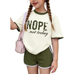Size 7-14 Years Girl Summer Clothes 2 Piece Outfits Letter Print T-Shirt&Top Shorts Tracksuit Sets in Saudi Arabia