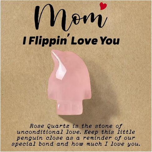 Gift for Mom, Rose Quartz Penguin Pocket Hug Keepsaket, Mom I Flippin' Love You Crystal Gift, Sentimental Birthday Gift for Mama, Meaningful Gift from Daughter or Son in Saudi Arabia