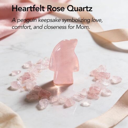 Gift for Mom, Rose Quartz Penguin Pocket Hug Keepsaket, Mom I Flippin' Love You Crystal Gift, Sentimental Birthday Gift for Mama, Meaningful Gift from Daughter or Son in Saudi Arabia