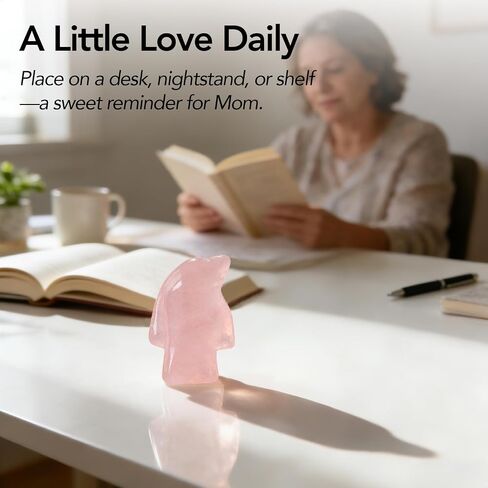 Gift for Mom, Rose Quartz Penguin Pocket Hug Keepsaket, Mom I Flippin' Love You Crystal Gift, Sentimental Birthday Gift for Mama, Meaningful Gift from Daughter or Son in Saudi Arabia